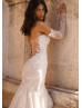 Strapless Ivory Lace Glitter Tulle Wedding Dress With Detachable Sleeves